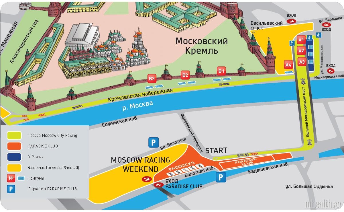 Схема трассы гонок болидов Формулы-1.  Болиды Формулы-1 в Москве. 