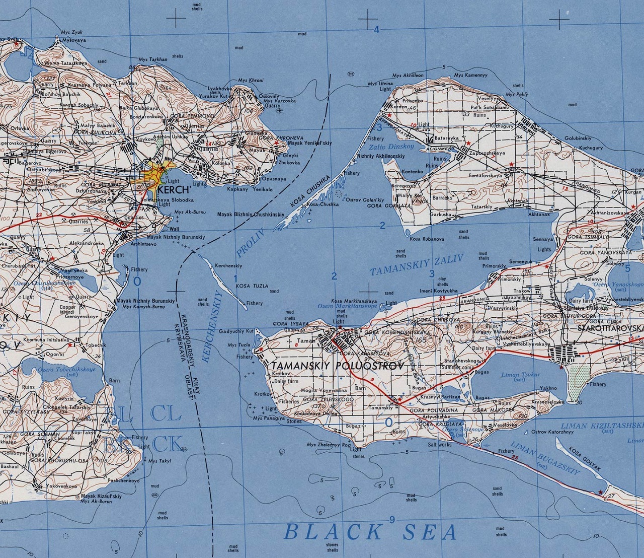 Карта Крыма. Карта Керченского полуострова, пролива и Тамани. Фото. 