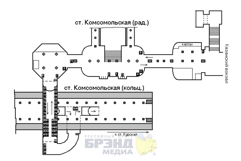 Схема переходов на станции метро Комсомольская. Фото. Картинка