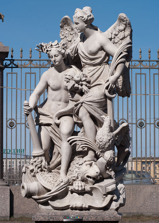 фото. Скульптурная группа «Мир и победа» (Ништадский мир). Скульптор П. Баратта. Италия. 1722. 