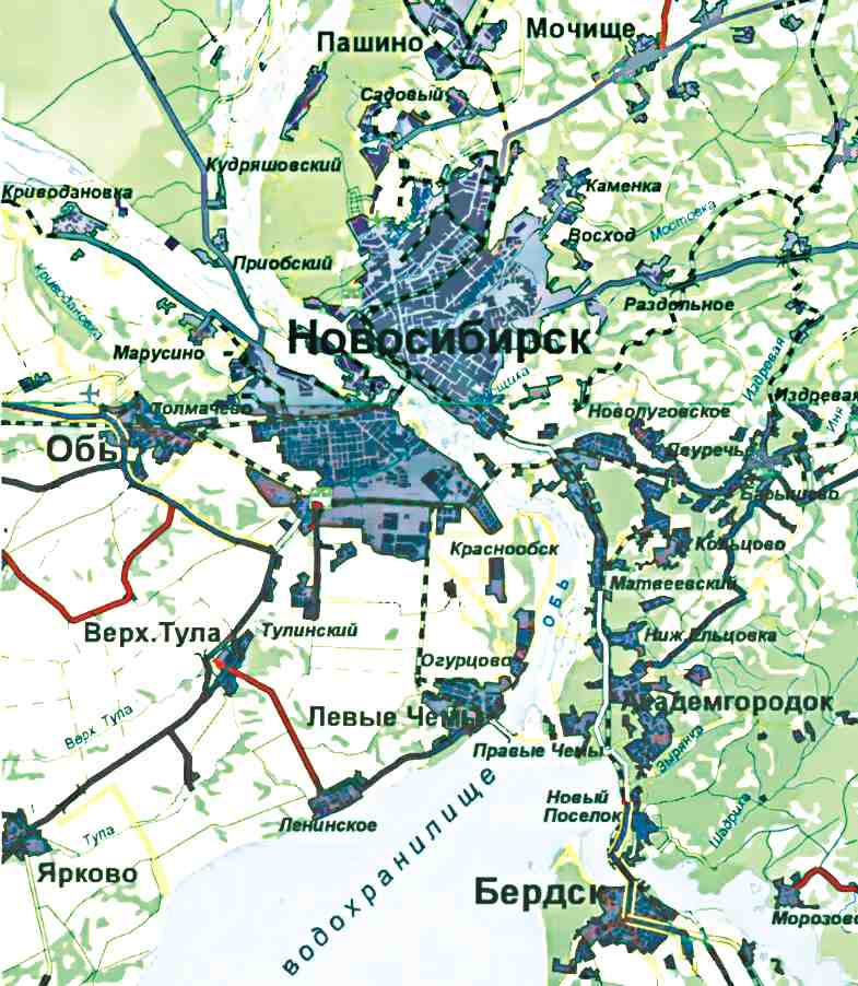 Карта окрестностей Бердска.  Города Сибири.