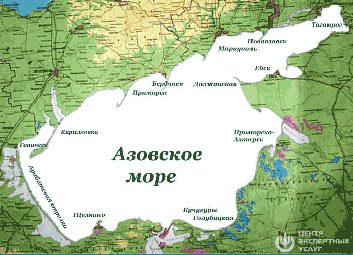 Карта Азовского моря.  Азовское море